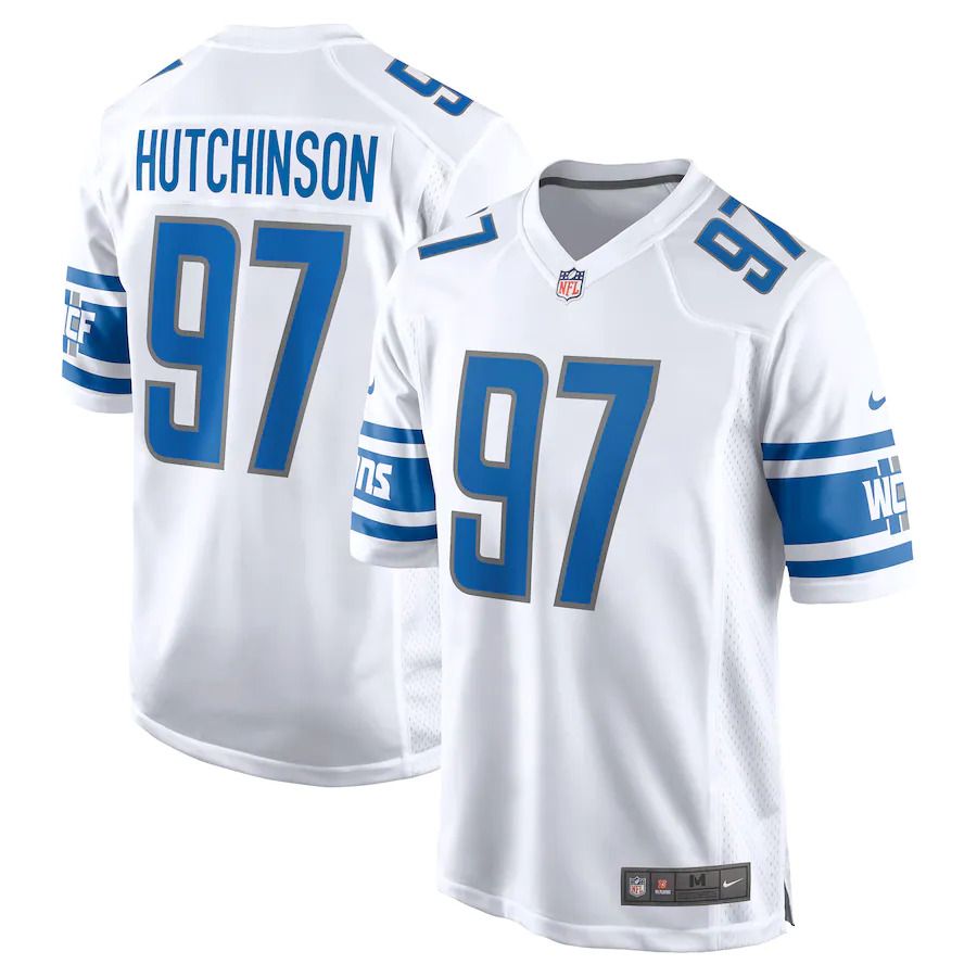Men Detroit Lions #97 Aidan Hutchinson Nike White 2022 NFL Draft First Round Pick Game Jersey
